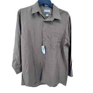 Van Heusen Shirt L 16 Mens Dress Brown Textured Long Sleeve Button‎ Down New